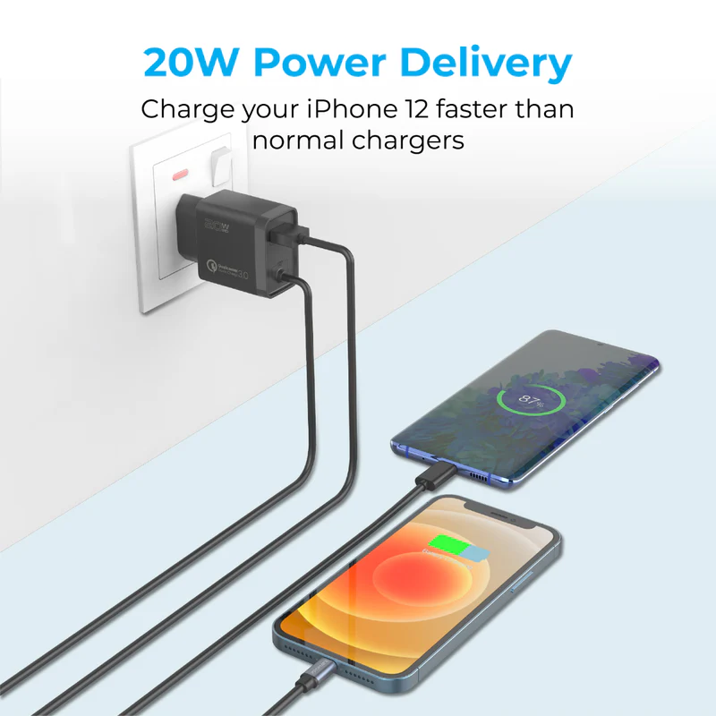 Promate ICharge-PDQC3 iPhone Wall Fast Charging 20W Promate ICharge-PDQC3 iPhone Wall Fast Charging 20W
